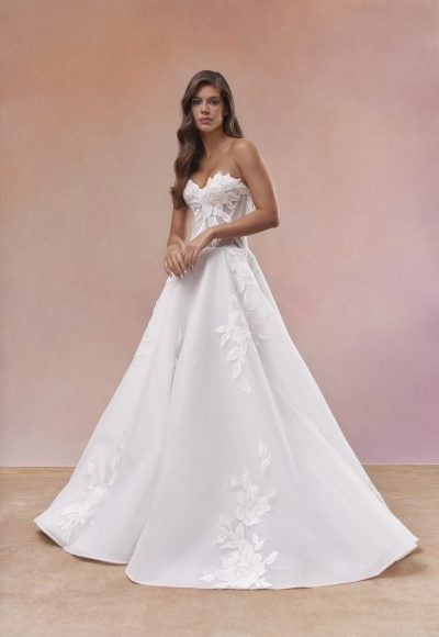 Floral‑Adorned A‑Line Wedding Dress by Maria Farbinni