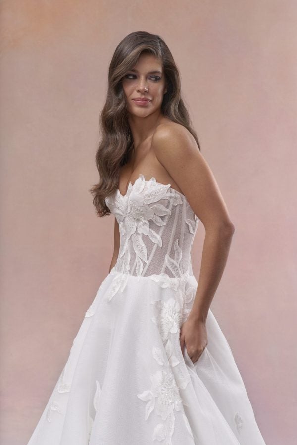 Floral‑Adorned A‑Line Wedding Dress by Maria Farbinni - Image 3