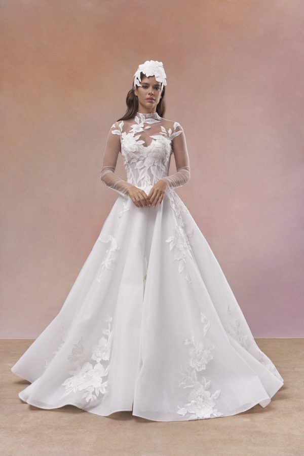 Floral‑Adorned A‑Line Wedding Dress by Maria Farbinni - Image 2