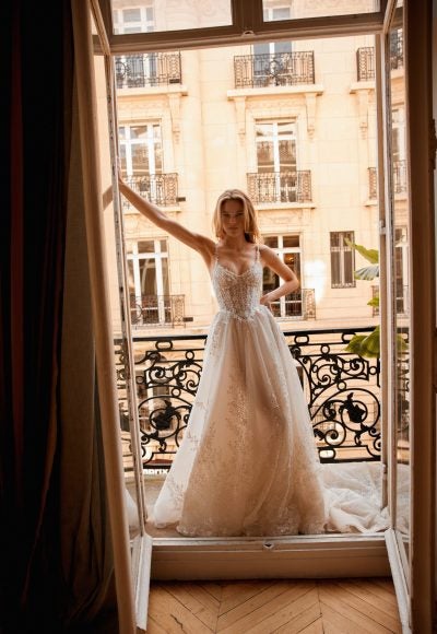 Sparkly And Romantic Embellished Tulle A-Line Wedding Dress by Netta BenShabu Elite Couture