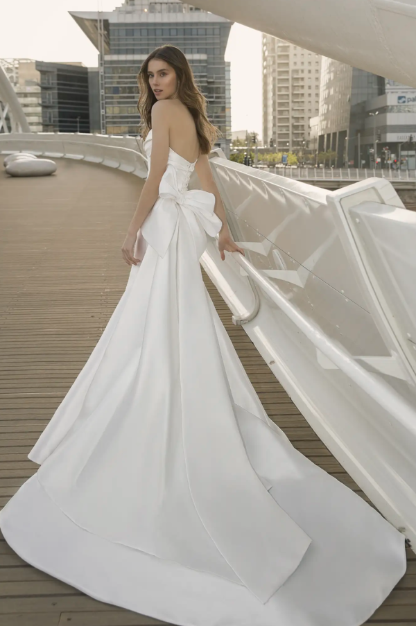Strapless Chic Fit And Flare Wedding Dress With Bow by P by Pnina Tornai - Image 3