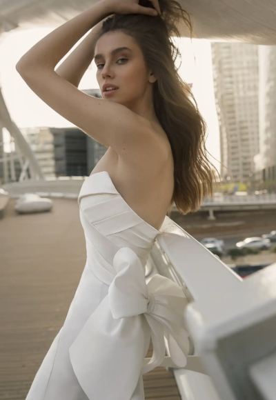 Strapless Chic Fit And Flare Wedding Dress With Bow by P by Pnina Tornai - Image 2