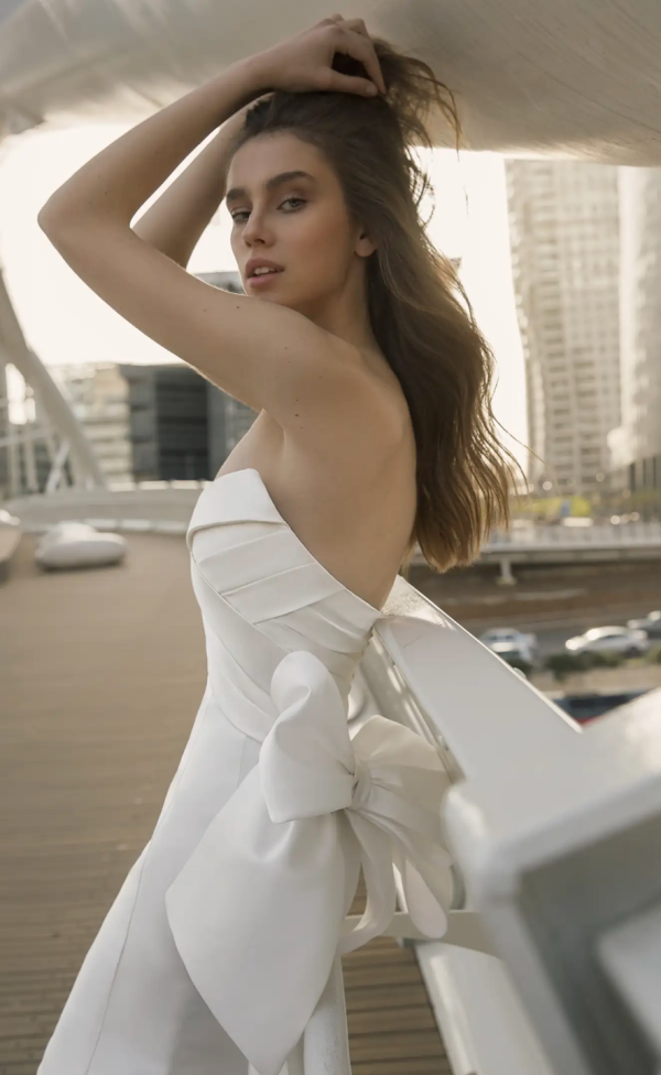Strapless Chic Fit And Flare Wedding Dress With Bow by P by Pnina Tornai - Image 2