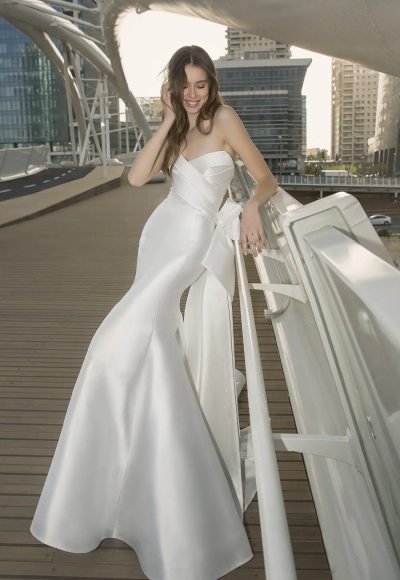 Strapless Chic Fit And Flare Wedding Dress With Bow by P by Pnina Tornai