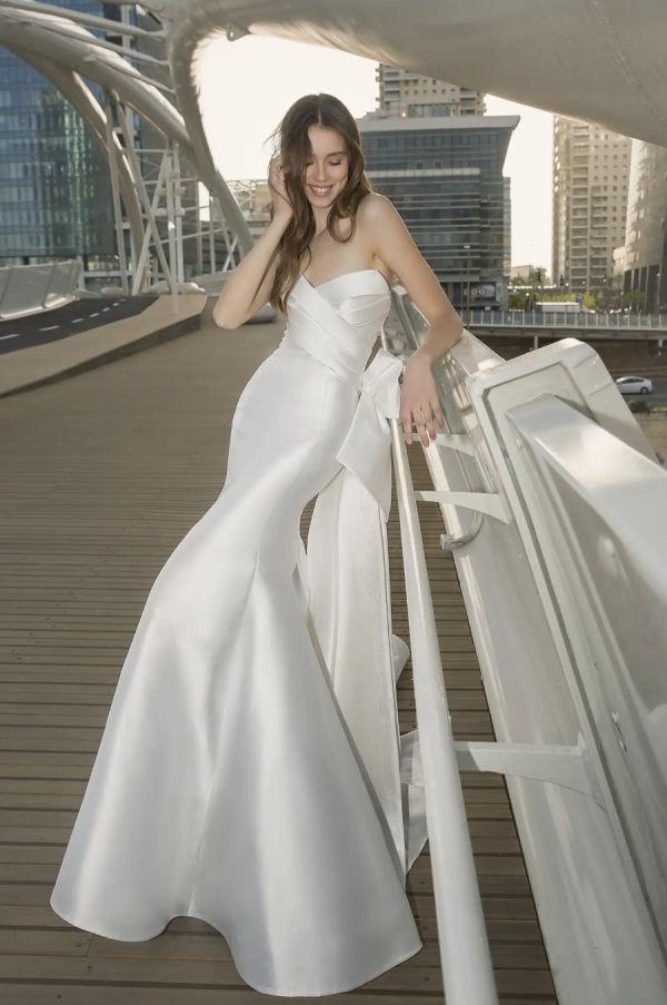 Strapless Chic Fit And Flare Wedding Dress With Bow by P by Pnina Tornai - Image 1