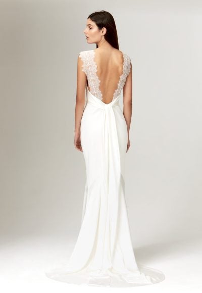 V-Neck Silk Satin Sheath Wedding Dress With Open Back by Savannah Miller - Image 2