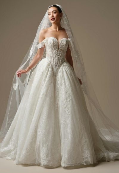 Regal And Dramatic Basque-Waist Lace Ball Gown With Buttons by Maggie Sottero