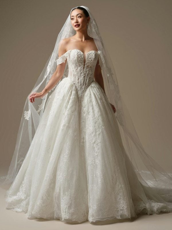 Regal And Dramatic Basque-Waist Lace Ball Gown With Buttons by Maggie Sottero - Image 1