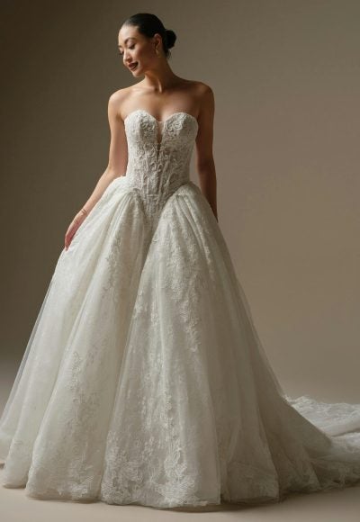 Regal And Dramatic Basque-Waist Lace Ball Gown With Buttons by Maggie Sottero - Image 2