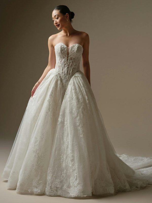 Regal And Dramatic Basque-Waist Lace Ball Gown With Buttons by Maggie Sottero - Image 2