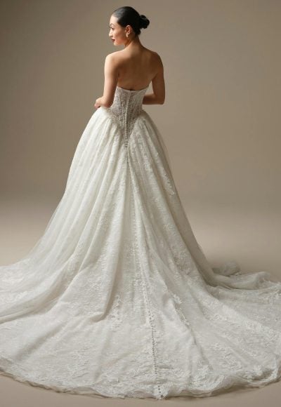 Regal And Dramatic Basque-Waist Lace Ball Gown With Buttons by Maggie Sottero - Image 3