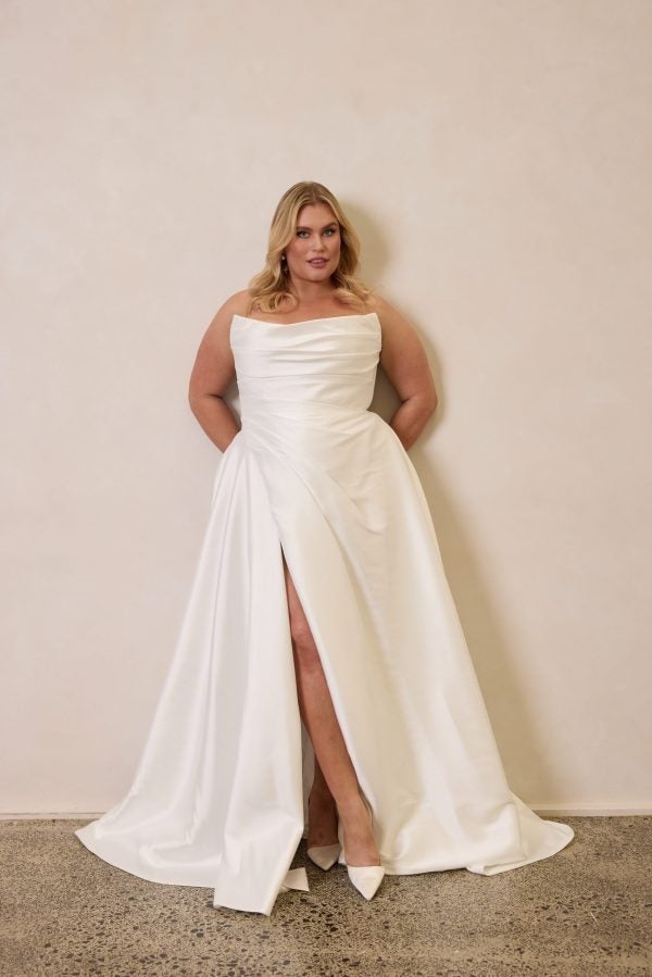 Timeless A-Line Wedding Gown With Slit by Trish Peng - Image 1