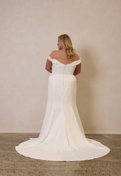 Satin Off-The-Shoulder Fit And Flare Wedding Dress by Trish Peng - Image 2