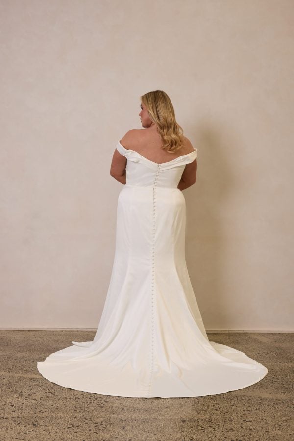 Satin Off-The-Shoulder Fit And Flare Wedding Dress by Trish Peng - Image 2