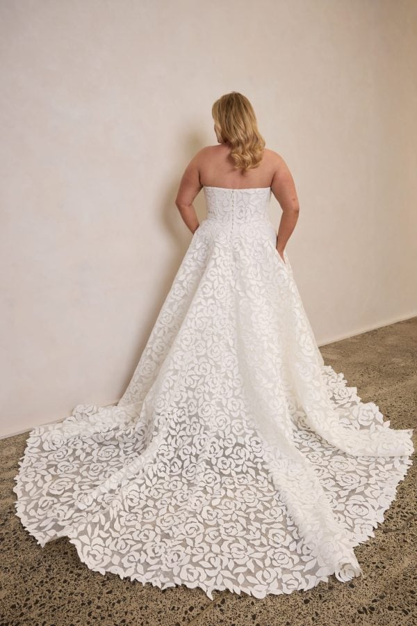 Bold Embroidered Lace A-Line Wedding Gown by Trish Peng - Image 2