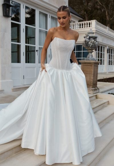 Beaded Structured Bodice Ball Gown With Drop Waist by Jane Hill - Image 5