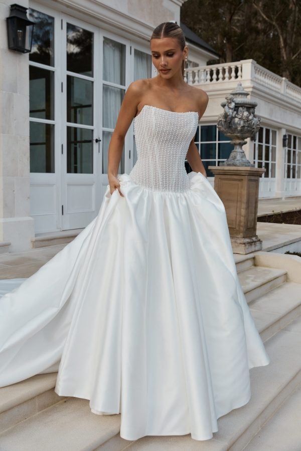Beaded Structured Bodice Ball Gown With Drop Waist by Jane Hill - Image 5