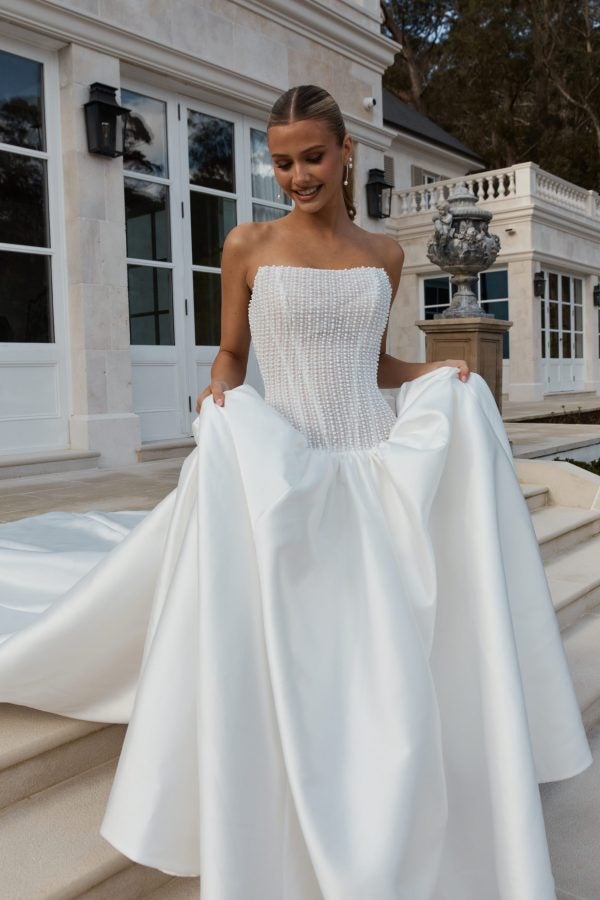 Beaded Structured Bodice Ball Gown With Drop Waist by Jane Hill - Image 1