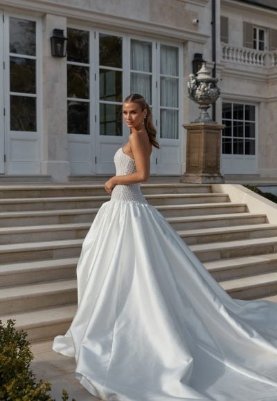 Beaded Structured Bodice Ball Gown With Drop Waist by Jane Hill - Image 3