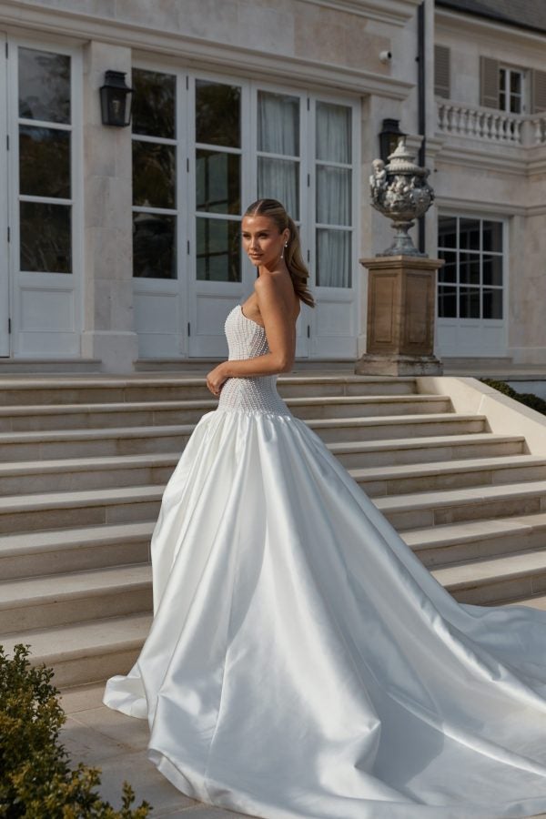 Beaded Structured Bodice Ball Gown With Drop Waist by Jane Hill - Image 3