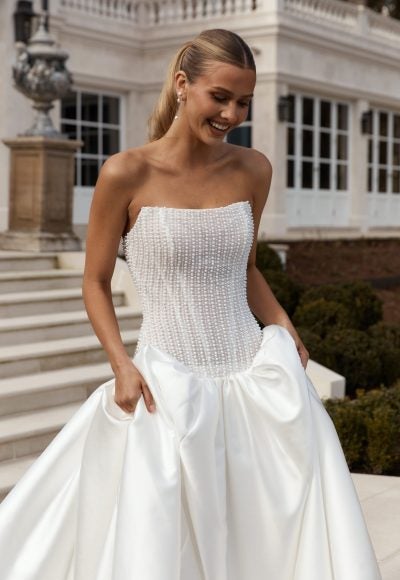 Beaded Structured Bodice Ball Gown With Drop Waist by Jane Hill - Image 4