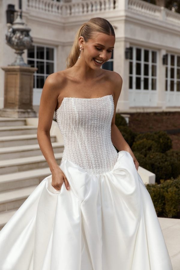 Beaded Structured Bodice Ball Gown With Drop Waist by Jane Hill - Image 4