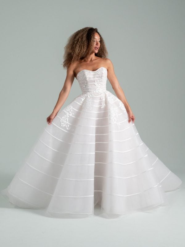 Modern and Romantic Striped Tulle Ball Gown by Hayley Paige - Image 1