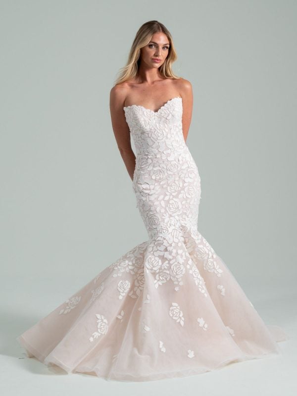 Modern Strapless Floral Fit-And-Flare Wedding Dress by Hayley Paige - Image 1