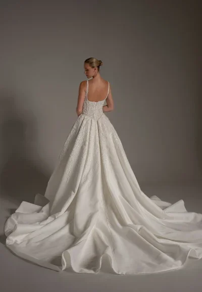 Dramatic Beaded Ball Gown With Basque Waist by Blanche Bridal - Image 4