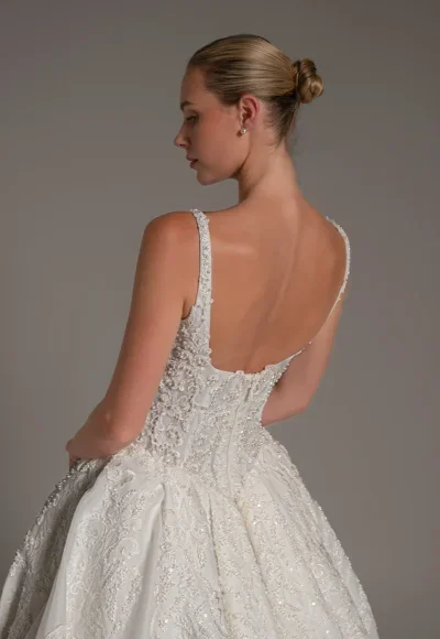 Dramatic Beaded Ball Gown With Basque Waist by Blanche Bridal - Image 3