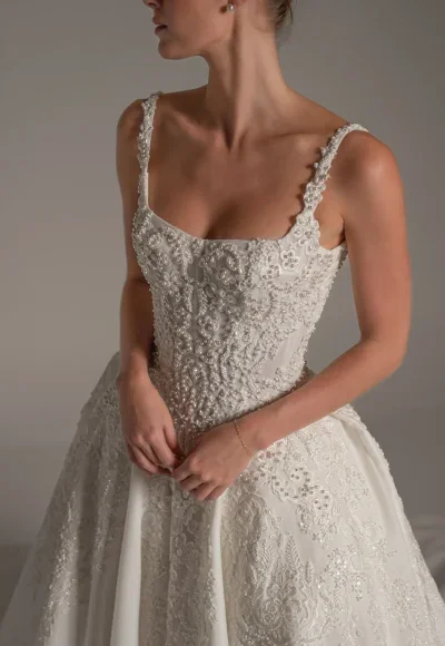 Dramatic Beaded Ball Gown With Basque Waist by Blanche Bridal - Image 2