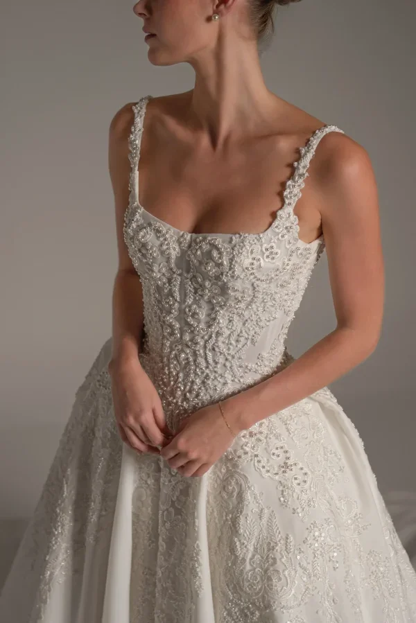 Dramatic Beaded Ball Gown With Basque Waist by Blanche Bridal - Image 2