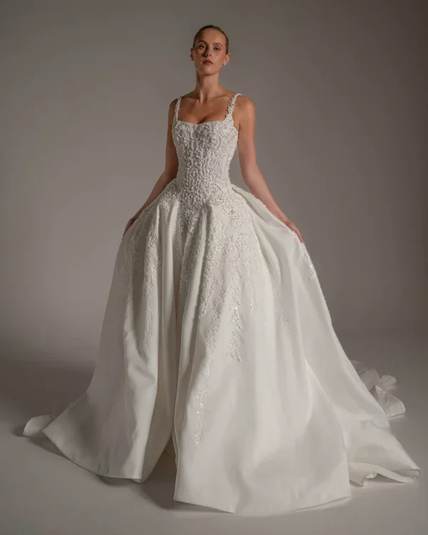 Dramatic Beaded Ball Gown With Basque Waist by Blanche Bridal - Image 1
