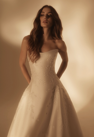 Embroidered Silk Wool A‑Line Gown With Modern Neckline by Enaura Bridal - Image 2