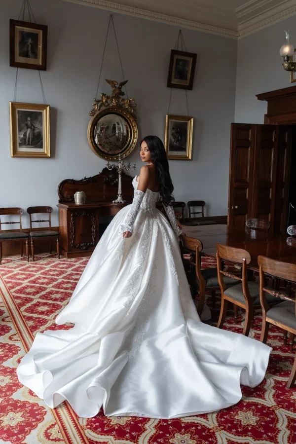 Beaded Mikado Ball Gown With Open Basque Waist by Blanche Bridal - Image 5