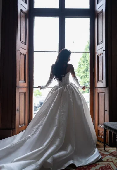 Beaded Mikado Ball Gown With Open Basque Waist by Blanche Bridal - Image 4