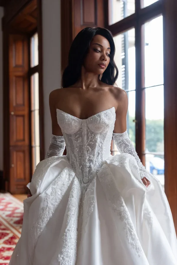 Beaded Mikado Ball Gown With Open Basque Waist by Blanche Bridal - Image 3