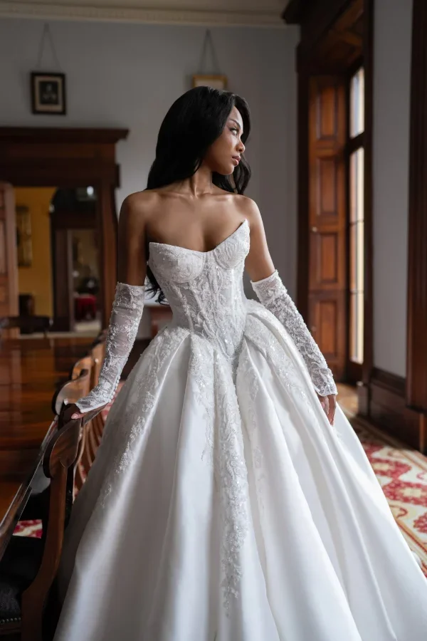 Beaded Mikado Ball Gown With Open Basque Waist by Blanche Bridal - Image 1