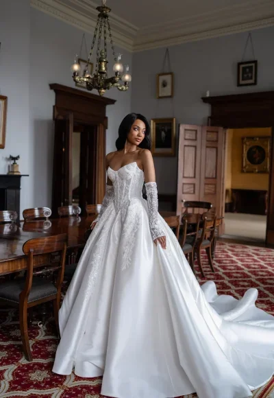 Beaded Mikado Ball Gown With Open Basque Waist by Blanche Bridal - Image 2