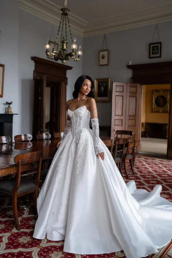 Beaded Mikado Ball Gown With Open Basque Waist by Blanche Bridal - Image 2