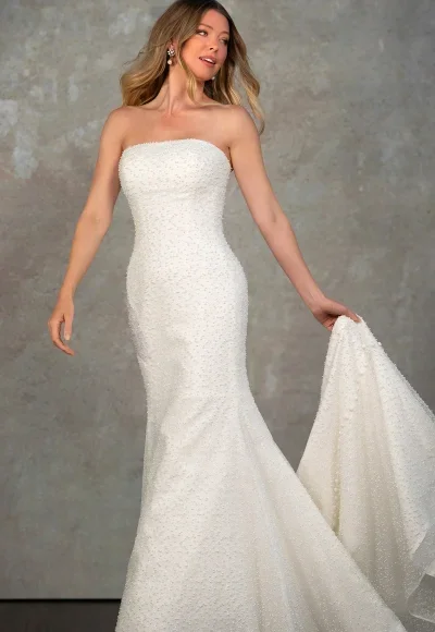 Sparkly Strapless Fit-And-Flare Wedding Dress by Essense of Australia