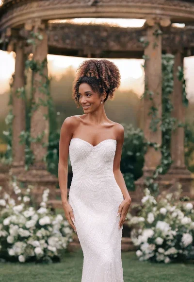 Beaded Sheath Wedding Dress with Cape by Disney Fairy Tale Weddings Collection - Image 3