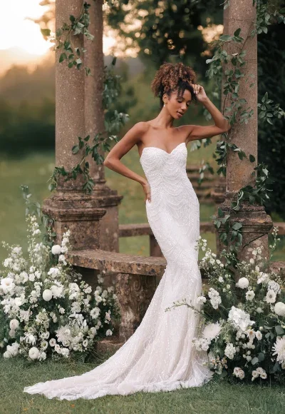 Beaded Sheath Wedding Dress with Cape by Disney Fairy Tale Weddings Collection - Image 2