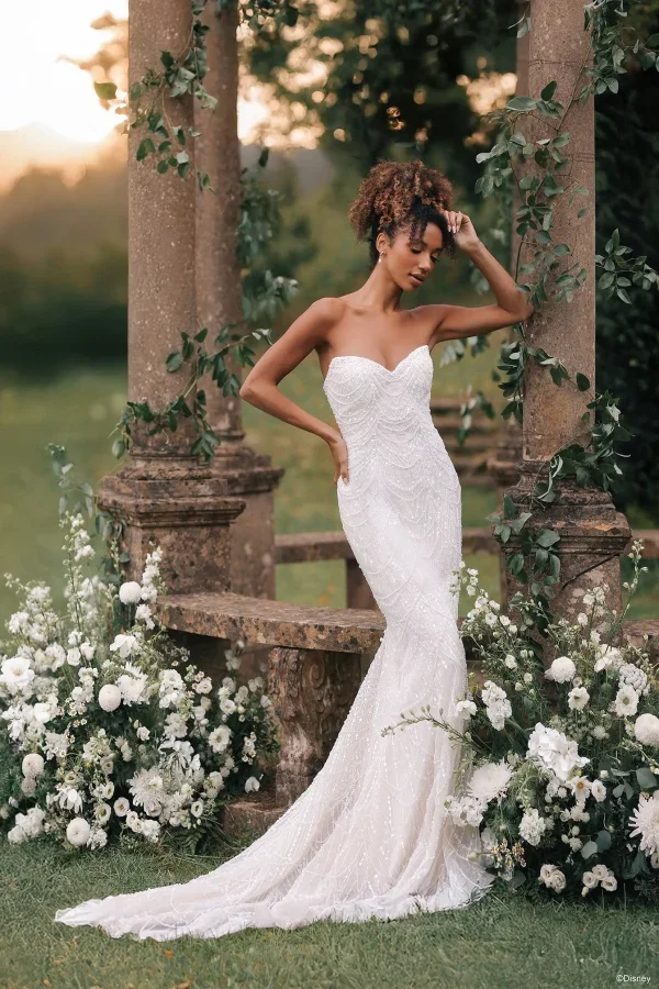 Beaded Sheath Wedding Dress with Cape by Disney Fairy Tale Weddings Collection - Image 2