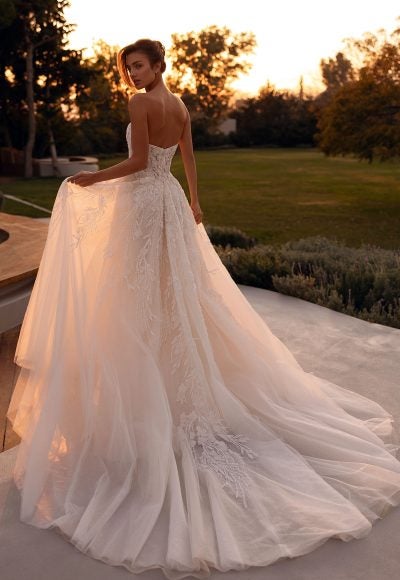 Beaded Lace Strapless A-Line Gown With High Slit by Demetrios - Image 3