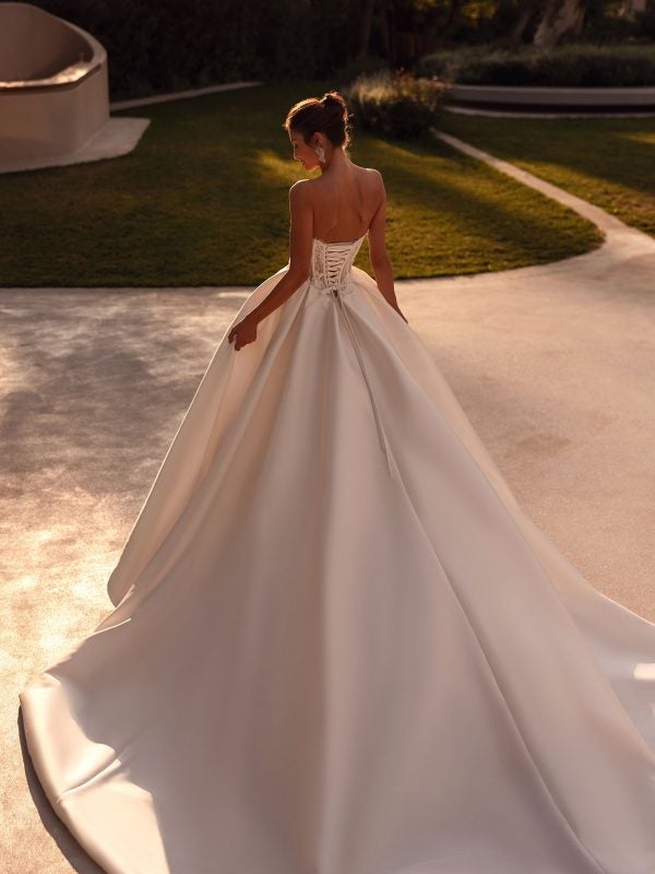 Corseted Lace A‑Line Gown With Mikado Skirt by Demetrios - Image 3