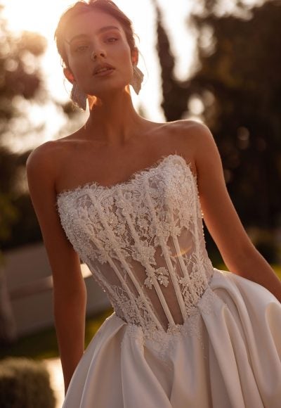 Corseted Lace A‑Line Gown With Mikado Skirt by Demetrios - Image 2