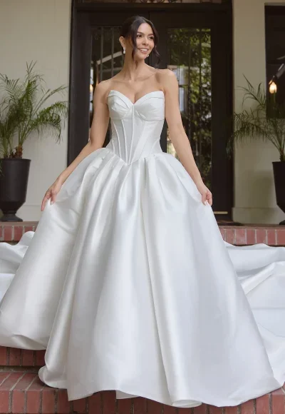 Strapless Cat‑Eye Ball Gown With Drop Waist by Essense of Australia