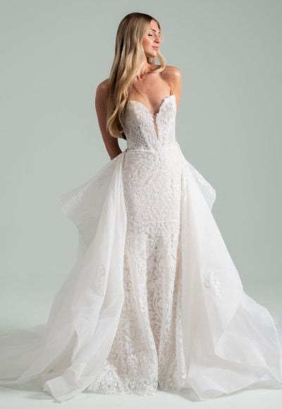 Modern Beaded Fit-And-Flare Wedding Dress With Detachable Overskirt by Hayley Paige