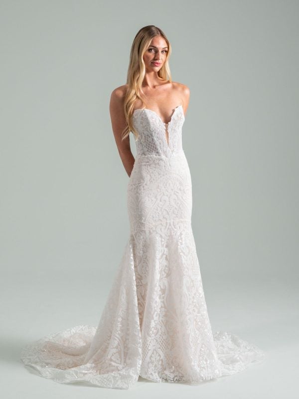 Modern Beaded Fit-And-Flare Wedding Dress With Detachable Overskirt by Hayley Paige - Image 3